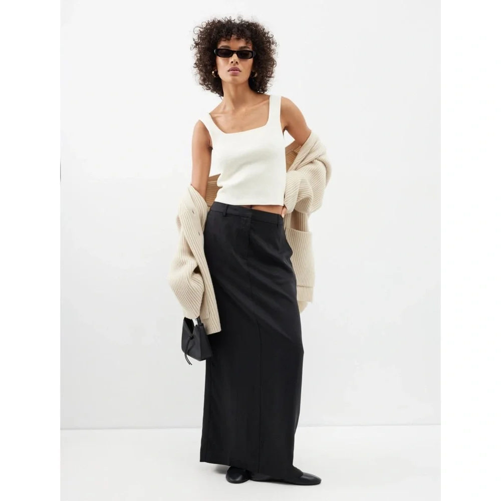 NEW Reformation Cairo Mid Rise Maxi Skirt Black 8